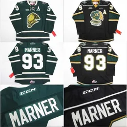 C2604 MIT #93 Mitch Marner Jersey Ohl London Knights CCM Premer 7185 Mitch Marner Mens 100% 스티치 자수 아이스 하키 유니폼 Green Black