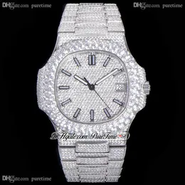 2021 TWF Paved Diamonds 5711 324SC 324CS Automatic Mens Watch Stick Markers Fully Iced Out Diamond Stainless Steel Bracelet Super 279A