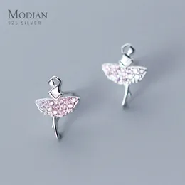 Modian Sparkling Pink AAA Zircon Stud Earrings for Women Elegant Dancer 925 Sterling Silver Fashion Europe Fine Jewelry Brincos