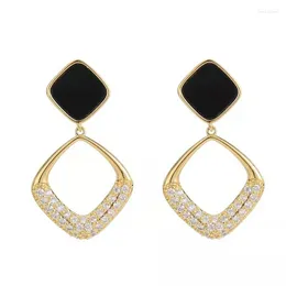 Stud Earrings 1 Pair Geometric Square For Women 2023 Korean Fashion Rhinestone Hanging Metal Earring Jewelry