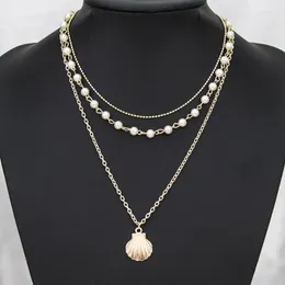 Chains Bohemian Style Women Scallop Pearl Multi-Layers Necklace Temperament Wild Clavicle Chain Choker For Girls