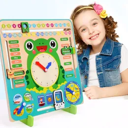 Andra leksaker Children's Wood Frog Calendar Clock Set Baby Wood Kalender Tidig utbildning Kognitiva matchande leksaker Kids Education Toy 230603
