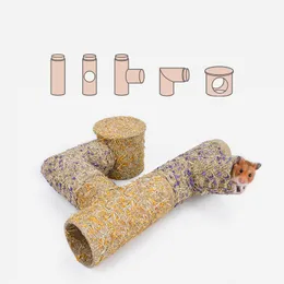 Tunnels Hamster Tunnel Natural Grass Powder Pipe Dwarf Golden Silk Bear DIY Pipe Nest Combination Channel Toy Articles