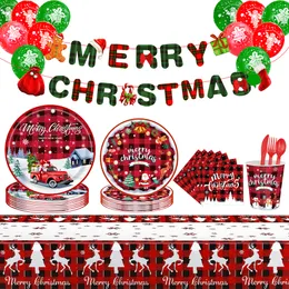 Christmas and New Year theme party disposable tableware with pull flag tableware set