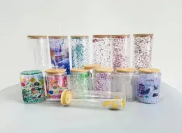 DIY glass tumbler cups 16oz 20oz straight Predrilled snow globe glitter double wall glass for rhinestone and customized gifts fy55526723