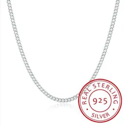 Chains Women's 2mm Side Chain 925 Sterling Silver 16 18 20 22 24 Short Long Fit Charms Necklaces Co356E