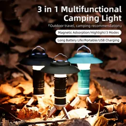 Bärbar campingljus med magnetisk USB -uppladdningsbar 3 Belysningslägen Camping Lantern Outdoor LED Ficklight Tent Camp Supplies