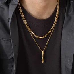 Chains Cool 3D Vertical Twisted Bar Necklaces For Men Layered Stainless Steel Geometric Pendant Stacking Cuban Wheat Rope Chain Collar