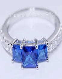 Fashion jewelry Size 5678910 3ct Brand 10kt white gold filled blue sapphire topaz Threestones Wedding Women Ring for love gi6340668