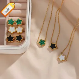 Non Tarnish Acrylic Flower Pendant Necklace Stainless Steel Gold Plated Pendant Necklace Stud Earring Jewelry Set 2021