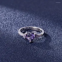 Rings Cluster Real 925 Sterling Silver Anillos de Purple Ameetyst Ring for Women Gioielli Cuore Gioierne ONCRITURA DI GEMSTONE ANELI
