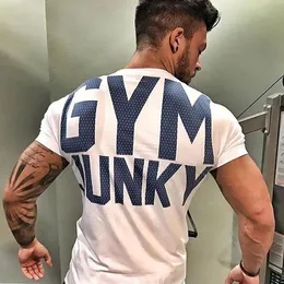 Manlig designer sport trendiga varumärke muskel fitness bror kort ärm sport t-shirt andas av stretch män utomhus casual fitness slitage