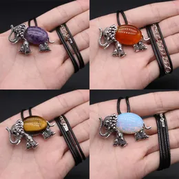 Hänghalsband 40x30mm naturlig ametist agat skal mode elefant vax linje halsband smycken diy tillbehör gåva