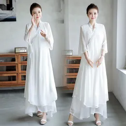 Vestidos Estilo chino tradicional Ropa vintage Mujeres Blanco Hanfu Vestido largo suelto Vestido de fiesta de baile femenino antiguo Primavera Verano