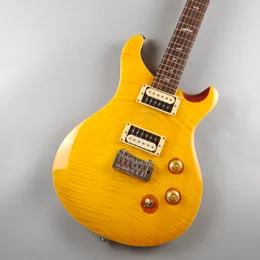 PRS elektrisk gitarr, gult tigermönster, vit pärlfågelinlägg, silvertillbehör, trill, snabbpaket