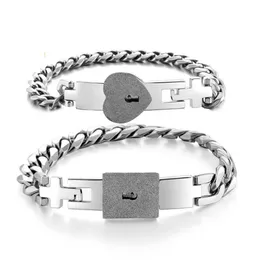 2pcs Tone Stainless Steel Lover Heart Love Lock Bracelet with Lock Key Bangles Kit Couple Gift Q07222567456