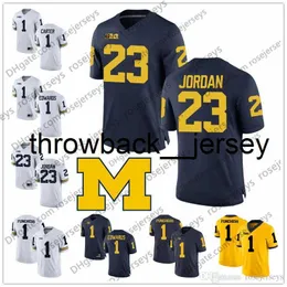 Thr Michigan Wolverines #1 Anthony Carter Braylon Edwards Devin Funchess 7 Chad Henne 17 Tyrone Wheatley 22 Ty Law White Blue Yellow Jersey 4XL