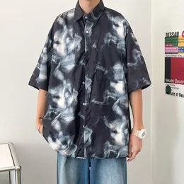 Mäns casual skjortor e-baihui tryck vintege för män lös tie-dye vrid-coll collar safari stil daliy sommar japan kläder