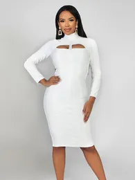 Abiti casual BEAUKEY Abito bianco con fasciatura tagliata maniche lunghe Pista aderente Sexy Party Midi Inverno XL Vestidos Celebrità