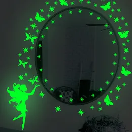 Gradvis förändring Fairy lysande klistermärken på väggen för baby barnrum väggdekor dekaler glöd i de mörka fjärilsstjärnorna klistermärke