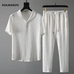 Mens Trailtsits gömlek pantolon yaz erkekler moda klasik gömlek erkek iş rahat gömlek bir dizi kıyafet boyutu M4XL 230605