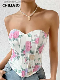 Débardeurs pour femmes Camis CHILLGIO Femmes Débardeurs à imprimé floral Bohemian Single Breasted Tops courts Party Chic Sexy Summer Off épaule Tanks sans bretelles T230605