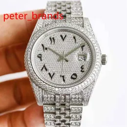 High quaity shiny diamonds watches silver case 41mm Arabic numbers automatic men smooth hands wristwatch stainless steel material 303E