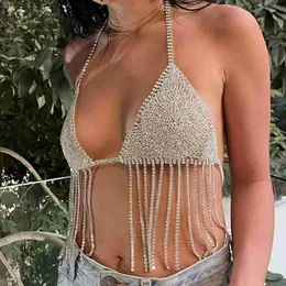 Damen Tanks Camis Sommer Neue Strass Metall Textur Hosenträger Top Sexy Rückenfreie Quaste Bralette Nachtclub Strand Crop Tops für Frauen T230605