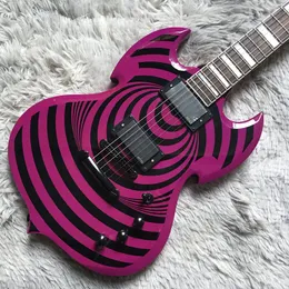 품질 Zakk Wyld Purple Electric Guitar E Circle Burst 2H Pickups 6 스트링 SG Guitars Instruments de Musique