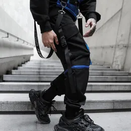 Byxor män techwear löstagbara lastbyxor blå dragkedja band hip hop joggar mens harajuku casual sportbyxor pantalon homme