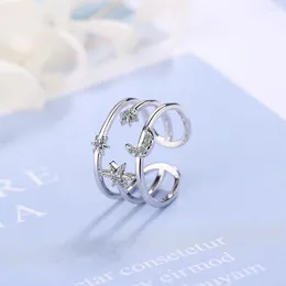 Cluster Rings Double-Deck Star Moon for Women Fashion Cubic Zirconia Finger Open Ring Female 2023 Trend Korean Jewelry Christmas Gift