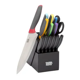 Lezzetli 15 parçalı paslanmaz çelik blok bıçak çatal bıçak takımı, çok renkli