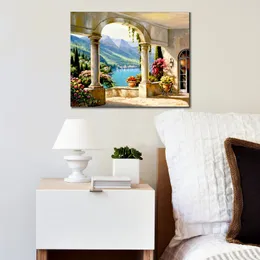 Samtida Seascape Canvas Wall Art Balkony View Sung Kim Måla handgjorda färgglada konstverk för barnkammare