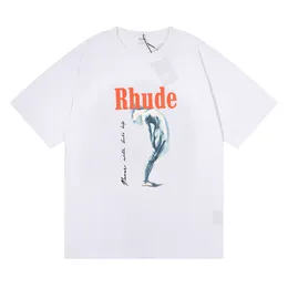 2023 новые футболки с буквенным принтом и логотипом RHUDE, унисекс, черно-белые абрикосовые футболки с короткими рукавами и кокосовой пальмой, повседневные свободные футболки Rhude