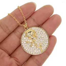 Pendant Necklaces White Clear Cz Cubic Zircoina Paved Round Coin Necklace Fashion Women Jewelry