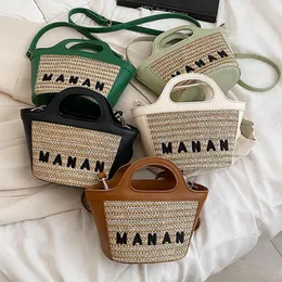 Evening Bags Luxury Straw Basket Bag Women Handbags Splicing Letter Shoulder Crossbody Bohemian Rattan For 2023 Designer
