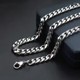 Kedjor hiphop 5mm 7mm 9mm smyckelänk kedja 316l rostfritt stål män silver färg charm titanhalsband 55 cm 60 cm