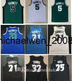 Mi08 Top Quality #21 Kevin Garnett Jerseys Black Blue White Stitched Shirts Derrick 25# Rose Jersey Karl-Anthony 32# Towns Andrew 22# Wiggins