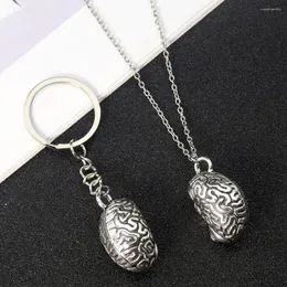 Pendant Necklaces Rock Metal Brain Necklace Cerebrum Keychain Charms Bag Backpack Bike Car Key Ornament Hanging Man Boy Student Jewelry