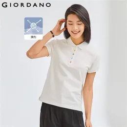 셔츠 Giordano 여성 폴로 무지개 버튼 슬림 한 짧은 슬리브 폴로 셔츠 대비 칼라 카이얼 폴로 셔츠 탑 05312383