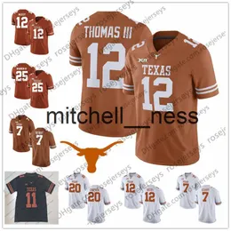 Mit8 Texas Longhorns #12 Earl Thomas III Colt McCoy 10 Vince Young 20 Earl Campbell 34 Ricky Williams Camisa de futebol preta laranja branca aposentada