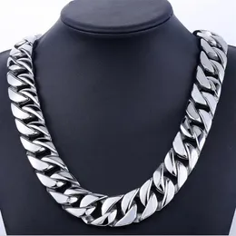 24mm Men Silver Curb Cuban Link Round Necklace Super Heavy Thick Punk Rock Hiphop Women Gold 316L Stainless Steel Bike Biker Chain264I