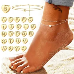 Anklets Sexy Bohemia Gold Color Chain For Women Jewelry 2023 Trend Summer Bead Bracelet On Leg Foot Boho Heart Fashion Charm