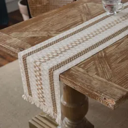 Table Runner Table Runner Natural Cotton Burlap Striped Splicing Bohemian Style Tables Runner With Tassels Dining Wedding Home Decor 230605