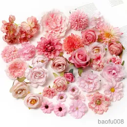 Sachet Bags Bulk Pink Artificial Flowers Head For Wedding Home Decor DIY Fake Flowers For Decoration Birthday Party Craft Wreath Decoration R230605
