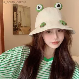 Cute Frog Hat Donna Primavera Estate Coreano Bucket-Cappelli Donna Pescatore Cappelli Student Cartoon Sunshine Panama Lady Outdoor Travel L230523