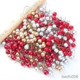 Sachet Bags 50/100pcs Artificial Flower Pearl Red Berries Cherry Wedding Party Gift Box Christmas Decorations For Home DIY Wreath R230605