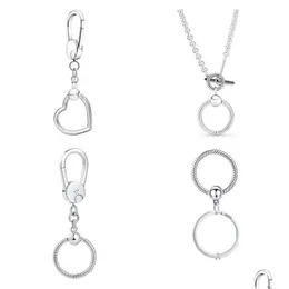 Anahtarlıklar Landards 925 Sterling Sier Moda Avrupa Yuvarlak Keychain Kolye Orijinal Kadın Diy Pandora Zarif Kolye Hangin Dhclk