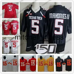 MIT8 NCAA TTU TEXAS TECH #5 PATRICK MAHOMES II BLACK JERSEY RED 2019 CFB 150 번째 캔자스 시티 화이트 마이클 크랩 트리 KC 옐로우 남성 유니폼