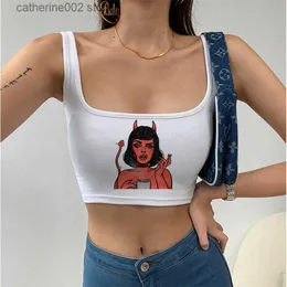 Kobiety dla kobiet Camis Summer Harajuku T Shirt Women Streetwear Y2K Crop Top Vintage Ulzzang Cool Demon Print Anime Tshirt Sleveless T230605
